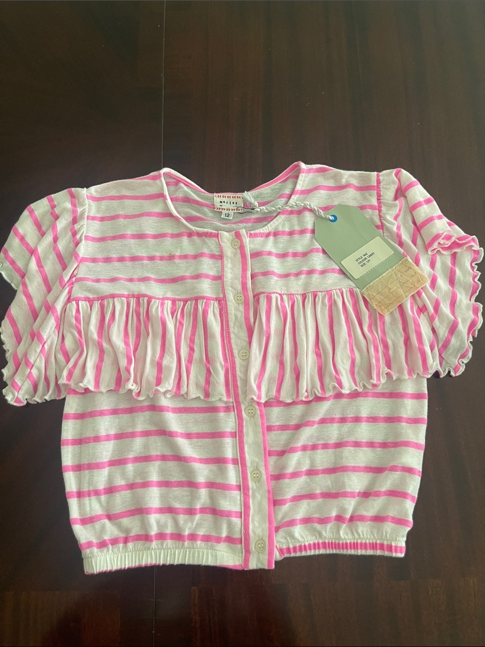 Girls Pink and White Striped Ruffle Cardigan size 12